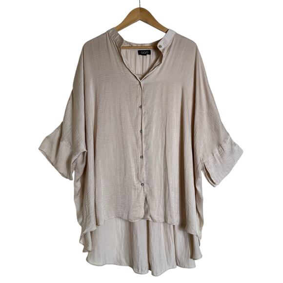 GiGio Women's Oversized Loose Fit Button Down Top Hi-Low Hem Size L Cream - Picture 2 of 8